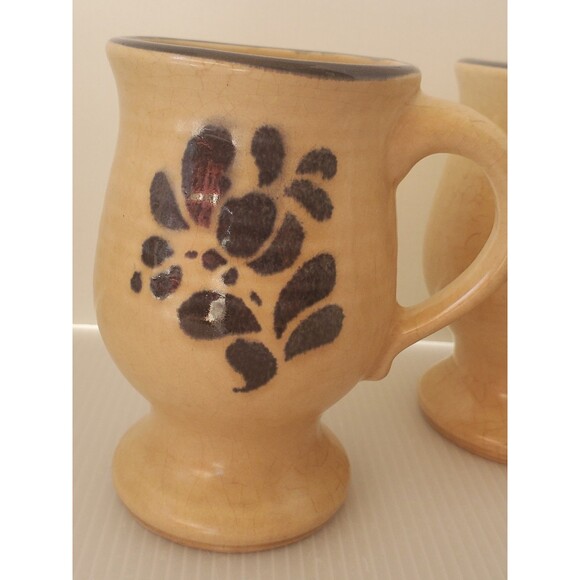 Vintage Pfaltzgraff Folk Art 10 Oz Footed Grandmug Set Of 3 Beige Blue USA - Picture 5 of 16